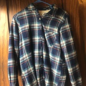 Plaid flannel with fuzzy interior.